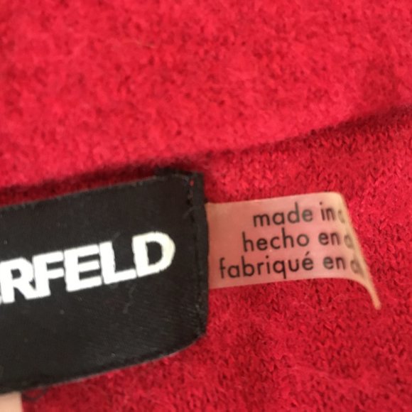 Karl Lagerfeld Jacket Sweater Womens Small Color Block Boiled Wool Black Red - Picture 13 of 15